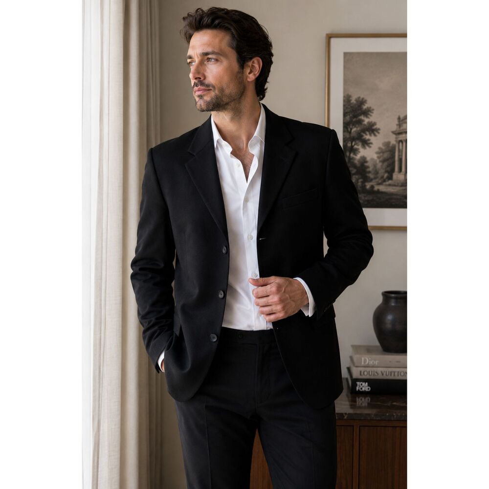 Vintage Oscar de la Renta Wool Cashmere Blazer Black 46R Made in Lithuania